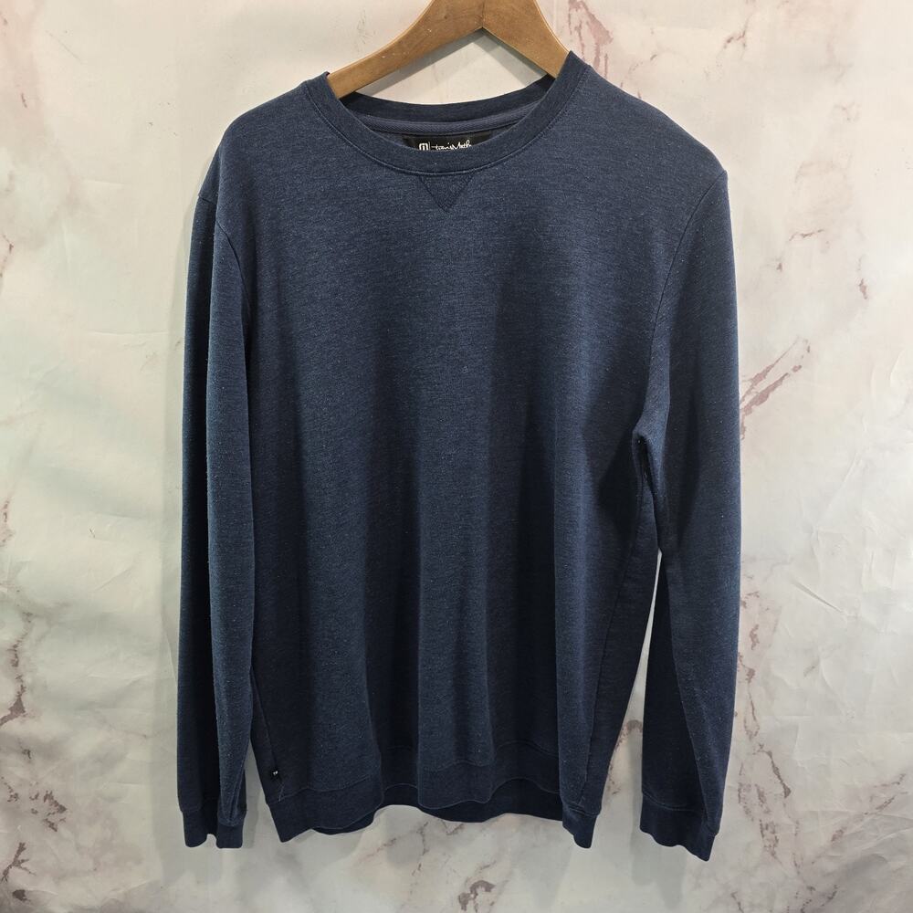 Travis Mathew Pullover Mens Large Blue Long Sleeve Crew Fleece Lined Pima Modal
